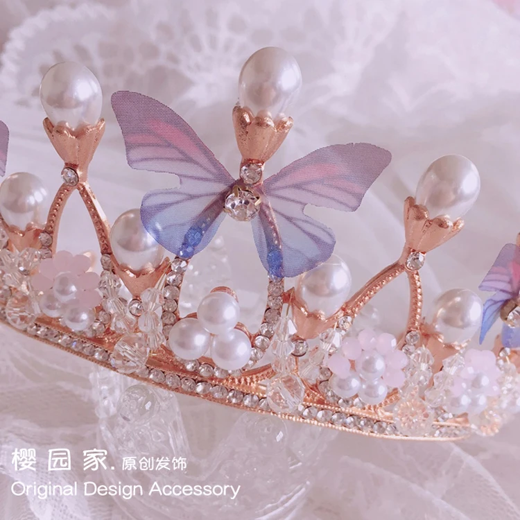 Søde prinsesse Krone Hovedklæde Europæisk stil Retro pearl butterfly Sløjfe Hår crown pige Hår tilbehør Sød pige vind 4