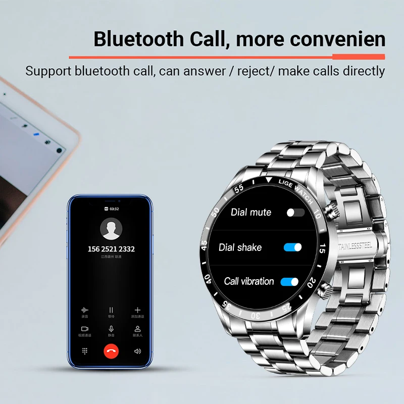 LIGE Luksus Steel Band Bluetooth Opkald, Smart Ur Mænd Til Android, ios Mobiltelefon Vandtæt Sport Fitness Tracker-Telefon Se 4