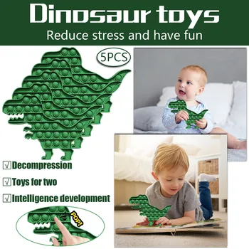 5PC Grøn Dinosaur Push Pop Boble Pille Sensorisk Legetøj Autisme Særlige Behov Stress Reliever Voksne Børn Sjove Antistress-Legetøj 5* 2