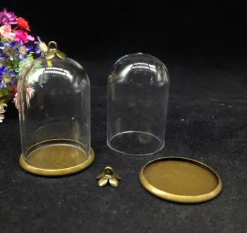 5pcs 38*25mm bell jar form glas globe 25mm klassiske base skuffe 8mm cap sæt glas flaske mode halskæde vedhæng diy hætteglasset 0