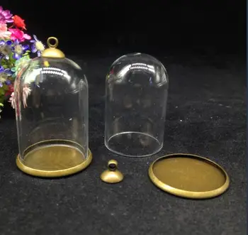 5pcs 38*25mm bell jar form glas globe 25mm klassiske base skuffe 8mm cap sæt glas flaske mode halskæde vedhæng diy hætteglasset 5