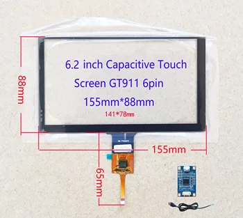 6.2 6.5 tommer Bil Radio Touch Screen Sensor Digitizer med USB-Driver board controller Win7 8 10 Rasbian 155*88mm AT065TN14 0