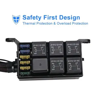 6 Bande Switch Panel Elektronisk Relæ System tilbageløb Max Vandtæt Sikring Relæ Boks Ledningsnet emblies Til Bilen Auto 2