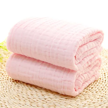 6 Lag Solid Farve Baby Håndklæde Musselin Bomuld Håndklæder Neonatale Barn Absorbere Tæppe Swaddle Wrap Bdding 105 * 105 CM 0