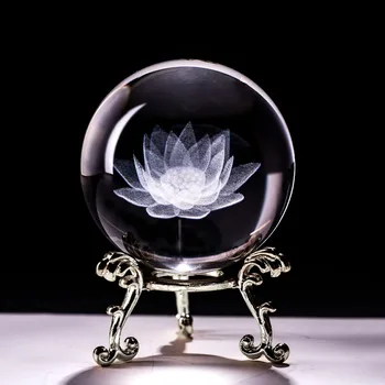 60mm 3d-Udskæring krystalkugle Brevpresser med Stå, Healing, Meditation Glas Sfære Fengshui Home Decor Ornamenter Lotus Blomst 4
