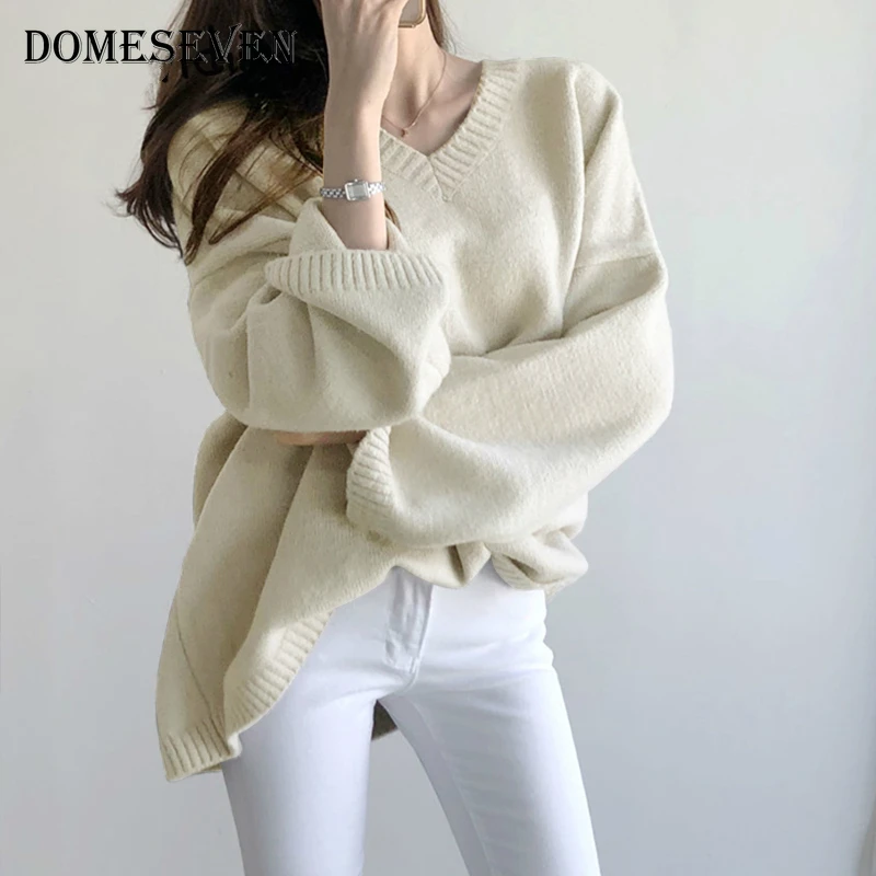 2020 Kvinder Cashmere Oversize Sweater Damer Solid Koreanske Top Med V Hals, Løs, Afslappet Pullovere Kvindelige Vinter Strikkede Sweater 5