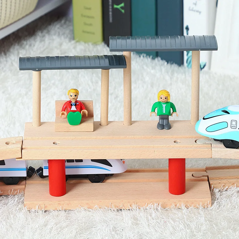 Træ-Dobbelt-layer-Tog Spor Platform Tog Spor Toy Tilbehør Børn Tog Trafik Styr Toy Kompatibel med Træ-3C 5