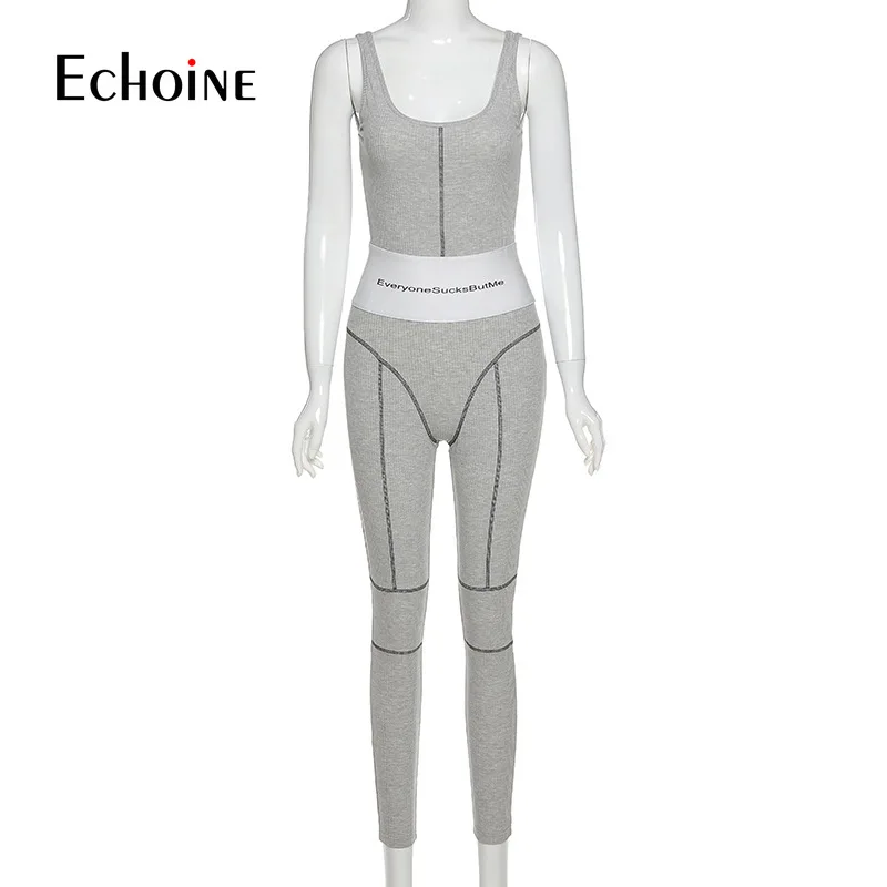 Echoine brev print kvinder lang Jumpsuits med sportstøj tynde trænings-og sexet ærmeløs stribet ryg-streetwear tøj activewear 5