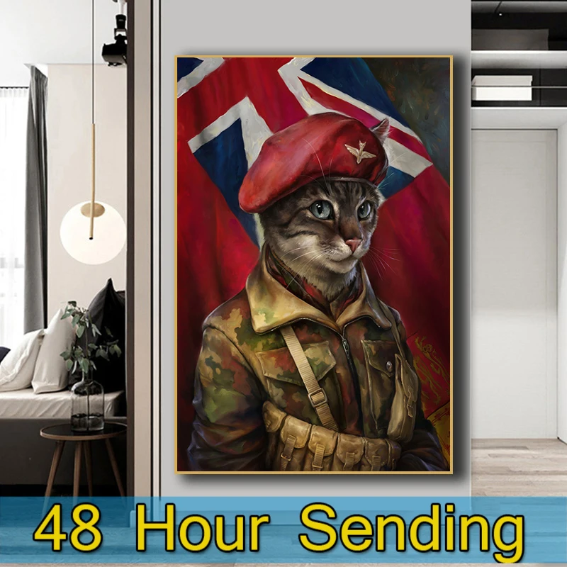 Væg dekorationer stue abstrakte Kat i militær uniform Lærred Maleri Kat i en hat Dekorative billede Dyr KUNST cuadros 5