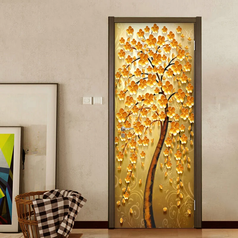 Europæisk Stil Retro Golden Tree Vægmalerier Tapet 3D Abstrakt Kunst Døren Mærkat PVC Selvklæbende Vandtæt vægbeklædning Åben himmel 5