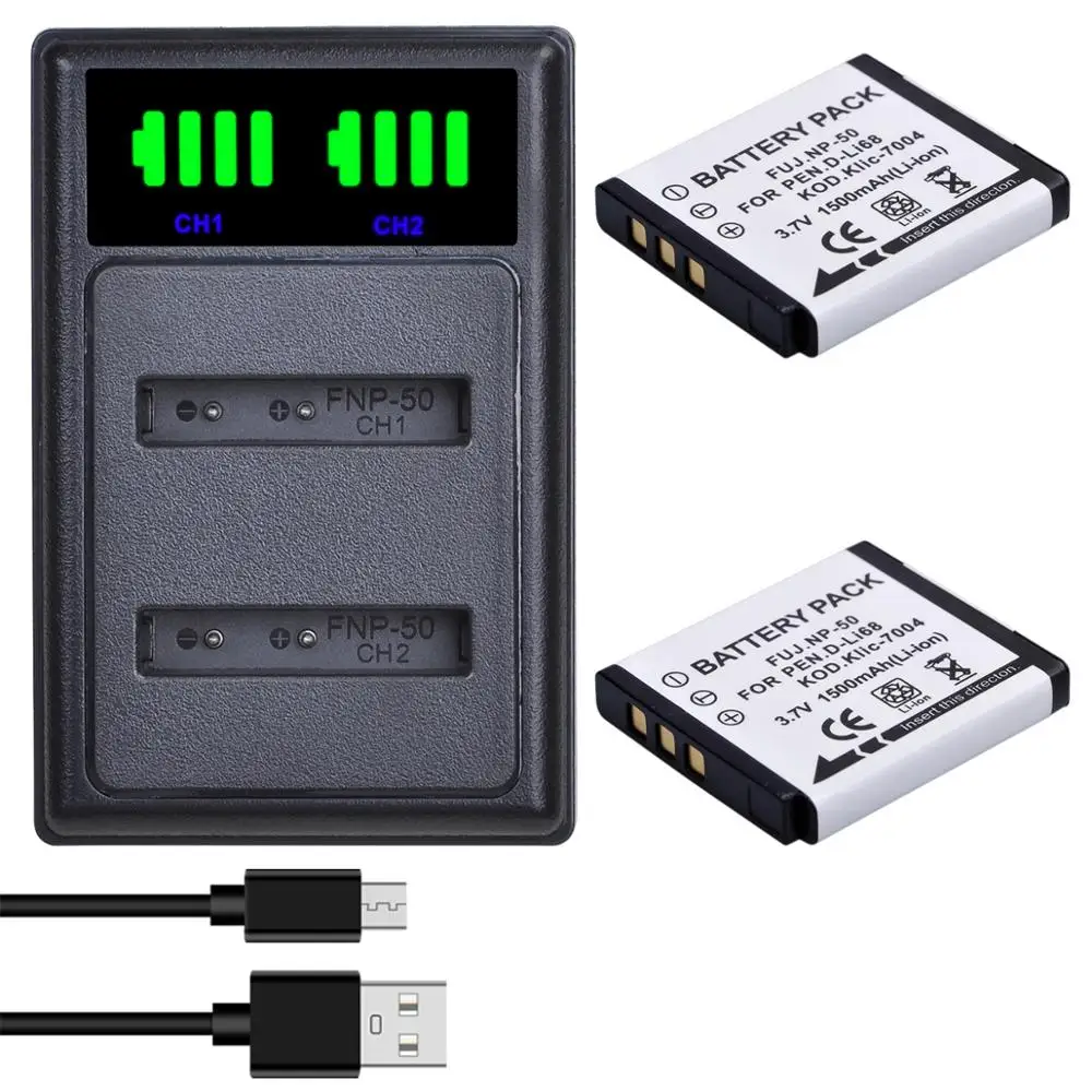 Batmax FNP50 NP-50 NP50 Batteri +LED-Dual USB Oplader til FUJIFILM for Pentax D-Li68 for KODAK KLIЄNTU-7004 K7004 kamera 5