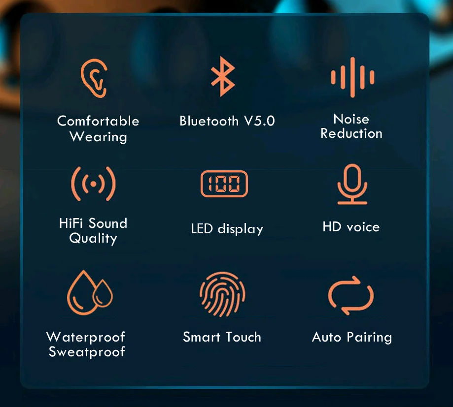 TWS Bluetooth-5.0 Øretelefoner 2200mAh Opladning Max Trådløse Hovedtelefoner 9D Stereo Sport Vandtætte Øretelefoner Headsets Med Mikrofon 5