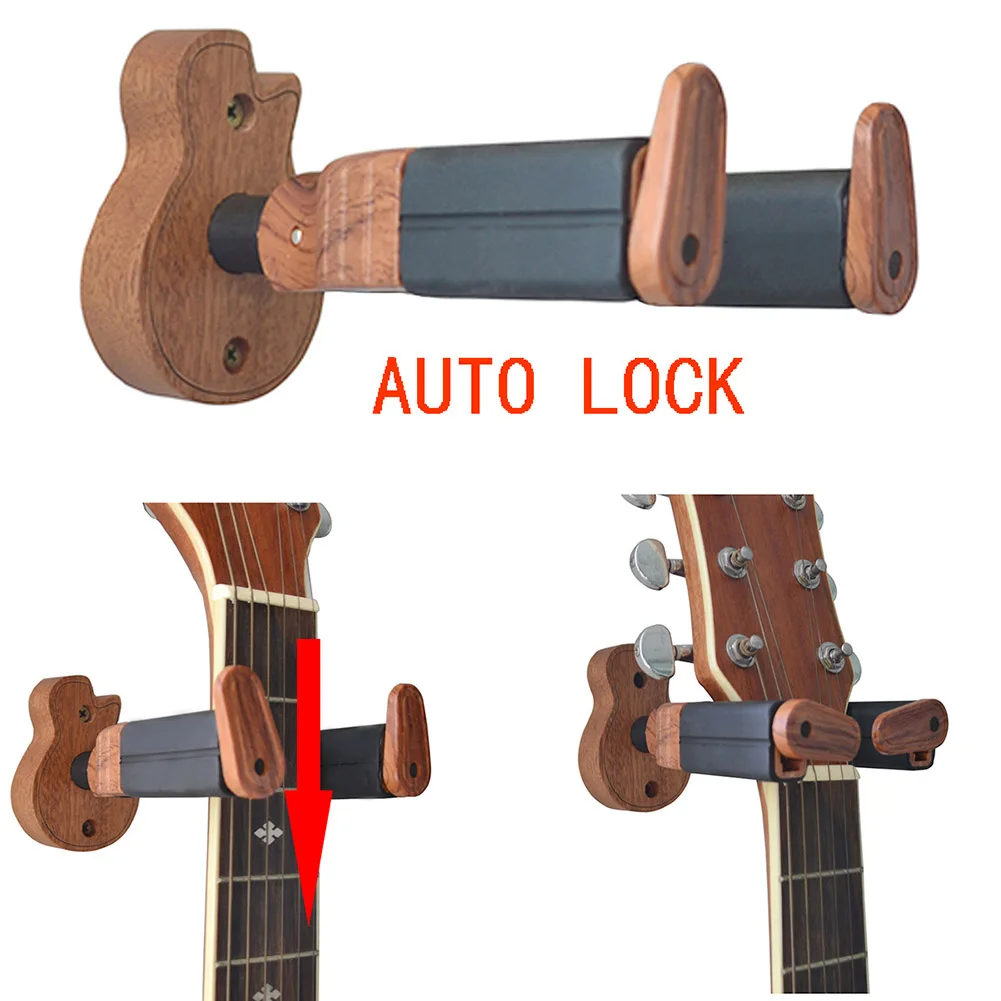 1 Stk Guitar Bøjler Krog Indehaver Træ Vægbeslag Auto-Lock String Instrument Tilbehør &T8 5
