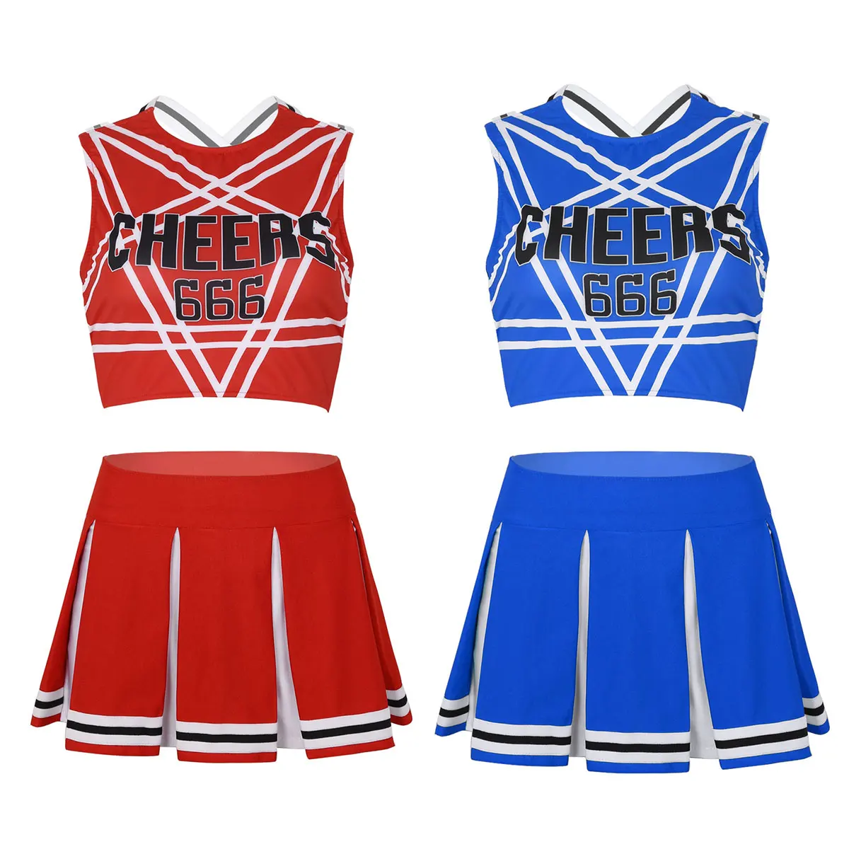 Iiniim Kvinder Voksen Charmerende Cheerleader-Uniform Cosplay Fancy Clubwear Kostumer Pentagram Tilbage Afgrøde Top med Plisseret Mini Nederdel 5