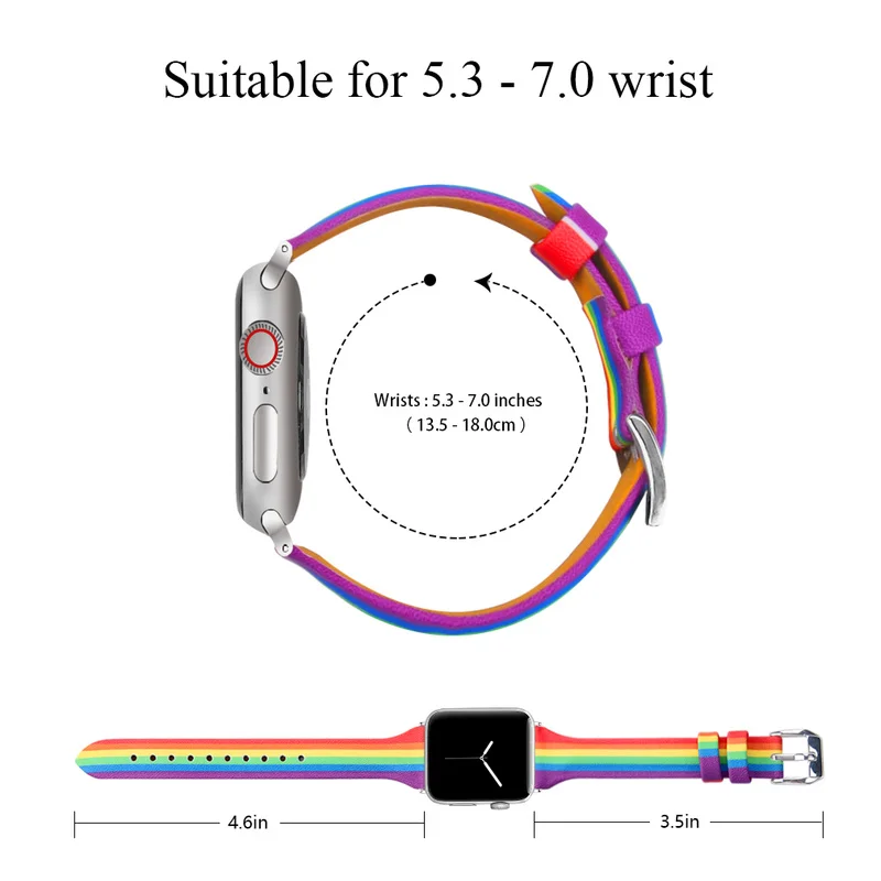 Rainbow Læder Rem Til Apple Ur Band 38mm 40mm 42mm 44mm band for iwatch serie 6 SE 5 4 3 2Replacement urrem Armbånd 5