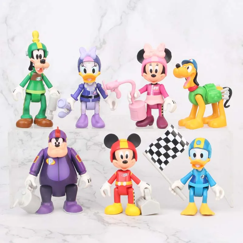 Disney Figurer Led Kan Bevæge sig Mickey Mouse, Minnie og Donald Duck Scene Racing Kage Dekoration Action Figurer, Legetøj til Fødselsdag 5