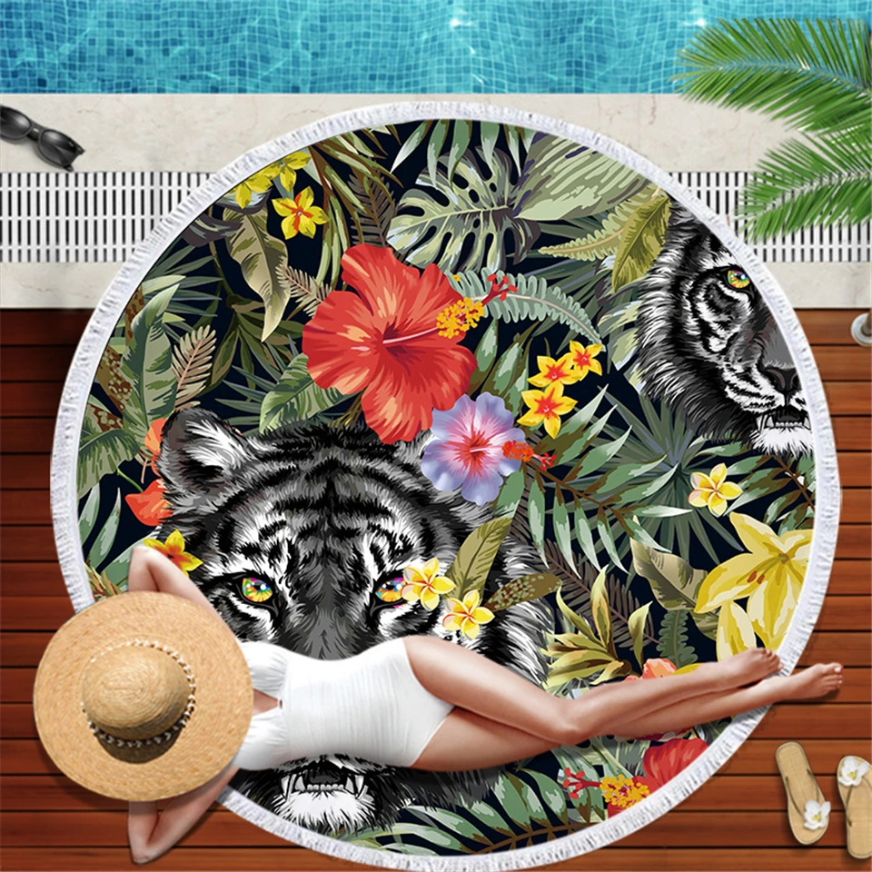 Tropiske Blade Tiger 3D Printet Microfiber Håndklæde Strand Tæppe Swimmingpool badehåndklæde Sjal Picnic Yoga Væggen Hænger Tapetet 5
