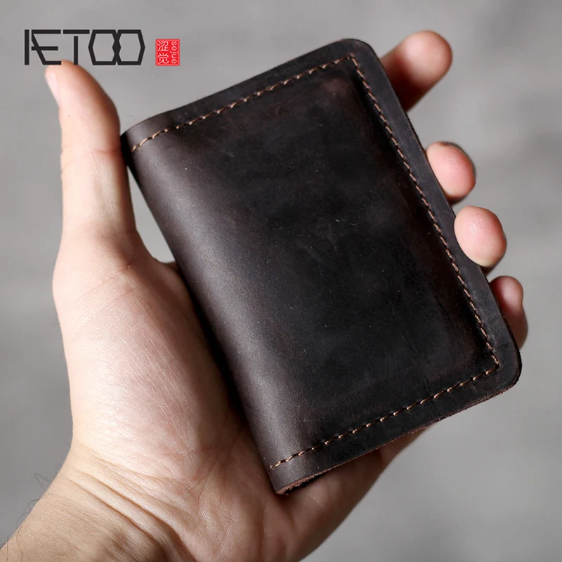 AETOO Hoved koskind Mini-Card pack Retro håndlavet læder Praktiske Klassiske Tegnebog 5