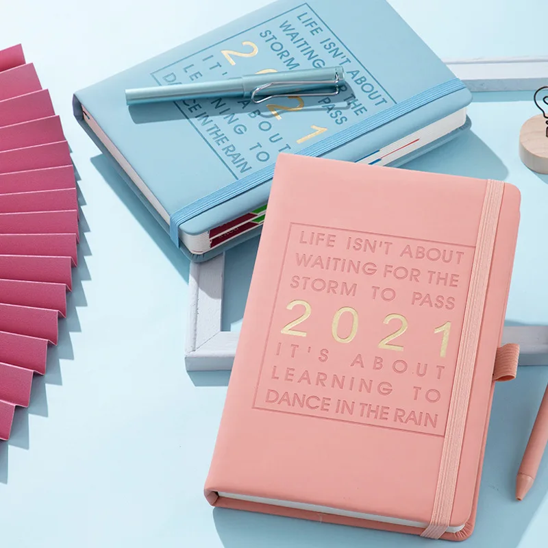 Dagsorden 2021 Dagbog Planner Engelsk Notebook Nye Mode Jan-Dec Tykkere A5 Læder Soft Cover Skole Effektivitet Tidende 5