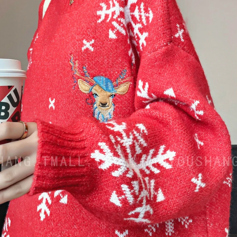 Rød Jul Mode Sweater, Pullover Kvinder Tyk Løs Bunden Shirt Efterår og Vinter Nye pullover oversize sweater Lang 5