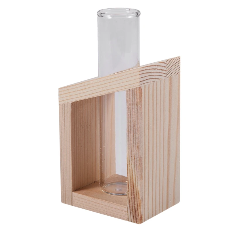 Krystal Glas Test Tube Vasen i Træ Står Urtepotter til Hydroponiske Planter Hjem Haven Dekoration 5