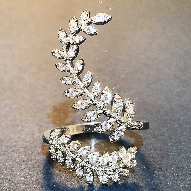 JM Nye Ankomst Mode Blad Åbning Ring for Kvinder bryllupsfest Fine Finger Ring Cubic Zirconia Justerbar Ring Smykker 5