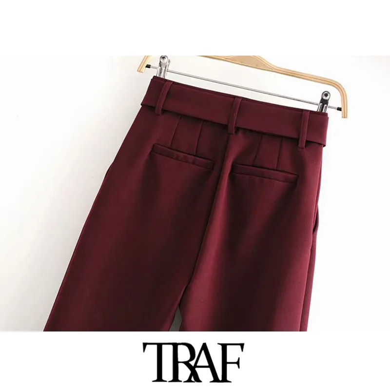 TRAF Kvinder Vintage Stilfulde Kontor Slid Højtaljede Bukser Mode Lynlås Med Bælte Lommer Kvindelige Ankel Bukser Pantalones 5