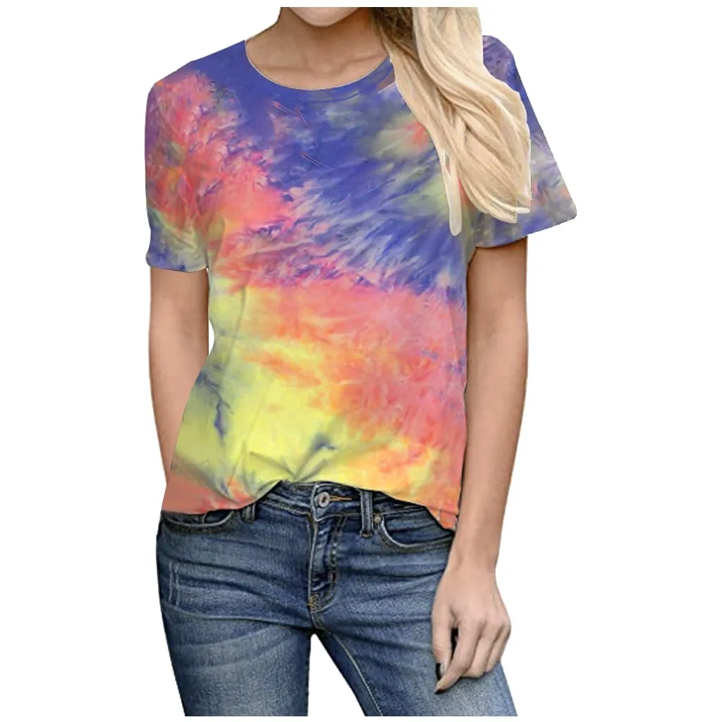 Sommeren Sexede Kvinder Tie Dye Print kortærmet T-Shirt med O-hals Gradient Farve t-Shirt Femme Streetwear S-5XL ropa mujer#20 5