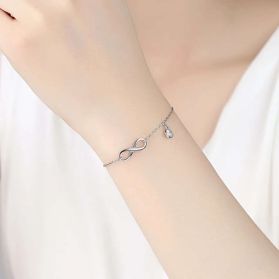 Mode 925 Sterling Sølv Krystal Zircon Infinity Armbånd Justerbar Kæde Armbånd til Kvinder Bryllup Smykker Gave 5