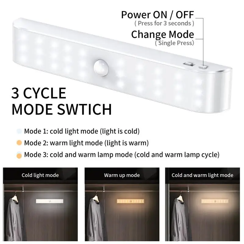 20/30 LED køkkenskab Hylde Counter Strip Lights Trådløs bevægelsesføler Skab Lys USB-Genopladelige Under-Kabinet Lys 5