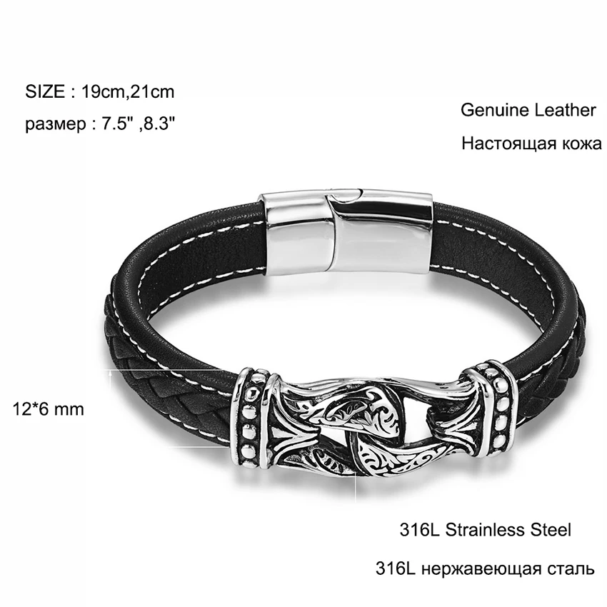 XQNI Luksus Neo-Gotisk Stil Box Kæde, Charme Ægte Læder Armbånd 316L Rustfrit Stål Magnetisk Spænde Engros Rabat 5