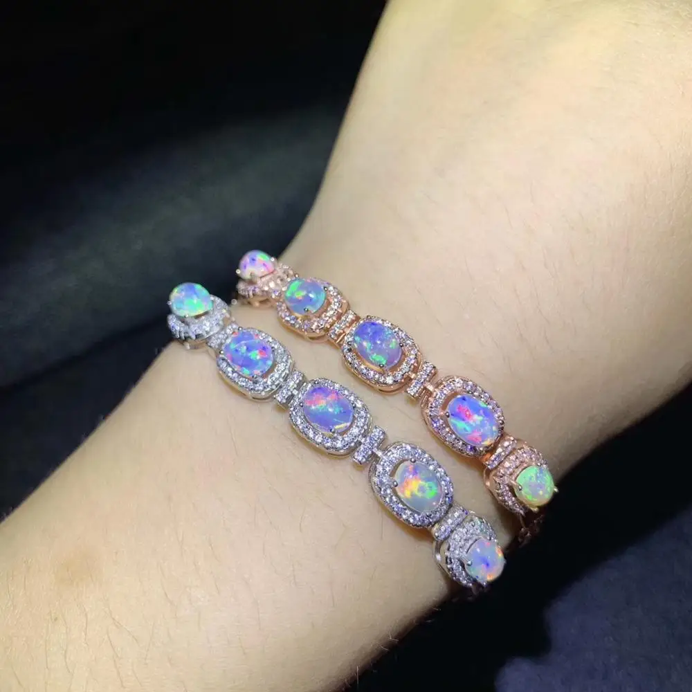 Ny stil naturlige farverige Opal armbånd til kvinder smykker ægte 925 sølv forgyldt naturlige perle birthstone party gave salg 5
