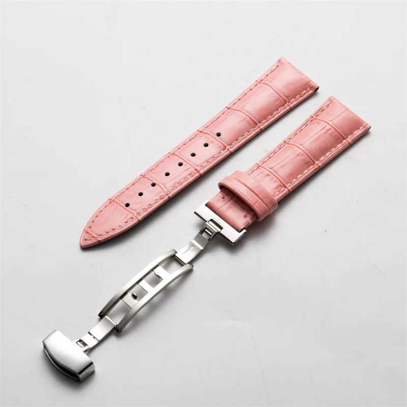 Watchbands Ægte Læder Ur Band stropper 15 mm 16 mm 17 mm 18mm 19mm 20mm 22mm Se tilbehør Kvinder Mænd Pink Rød Bælte band 5