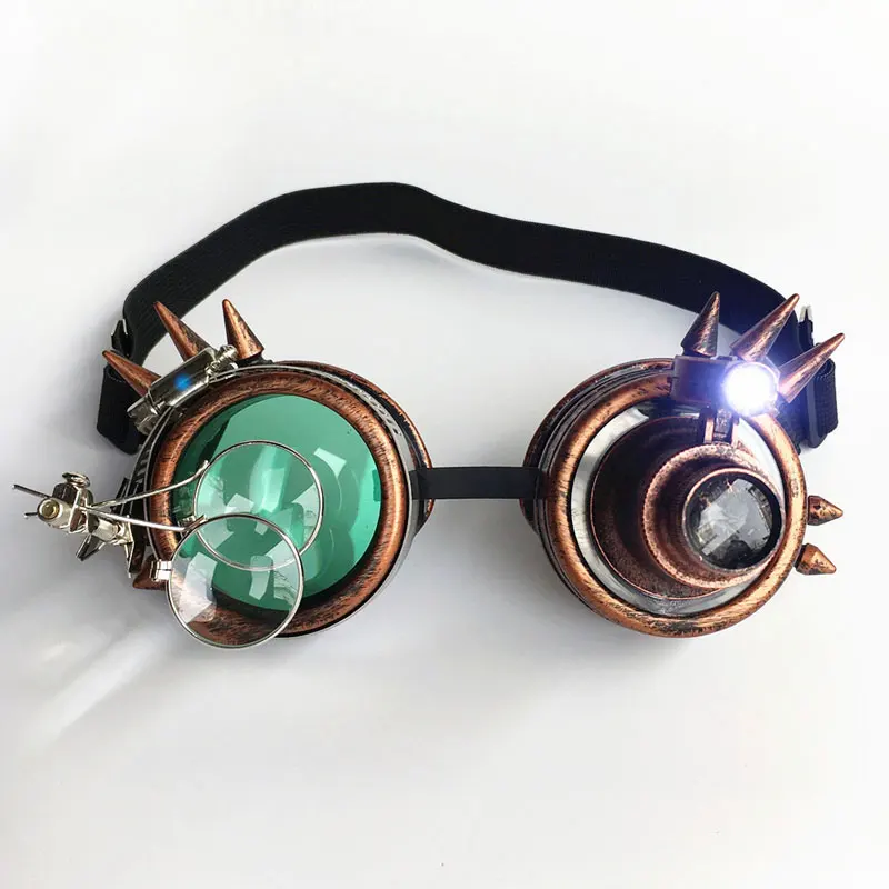 Nye Steampunk Solbriller Mænd Cosplay Med Pærer Og Forstørrelsesglas Gotiske Beskyttelsesbriller Kvinder Retro Briller Halloween Prop 5