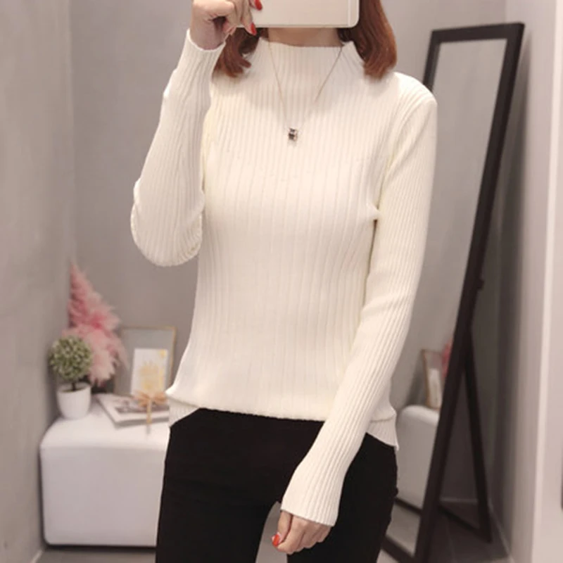 2019 koreanske version Strik Kvinder Halvdelen høj krave Sweater Toppe Femme foråret Efteråret Lange Ærmer Pullover Kvinder Trøjer ZX201 5