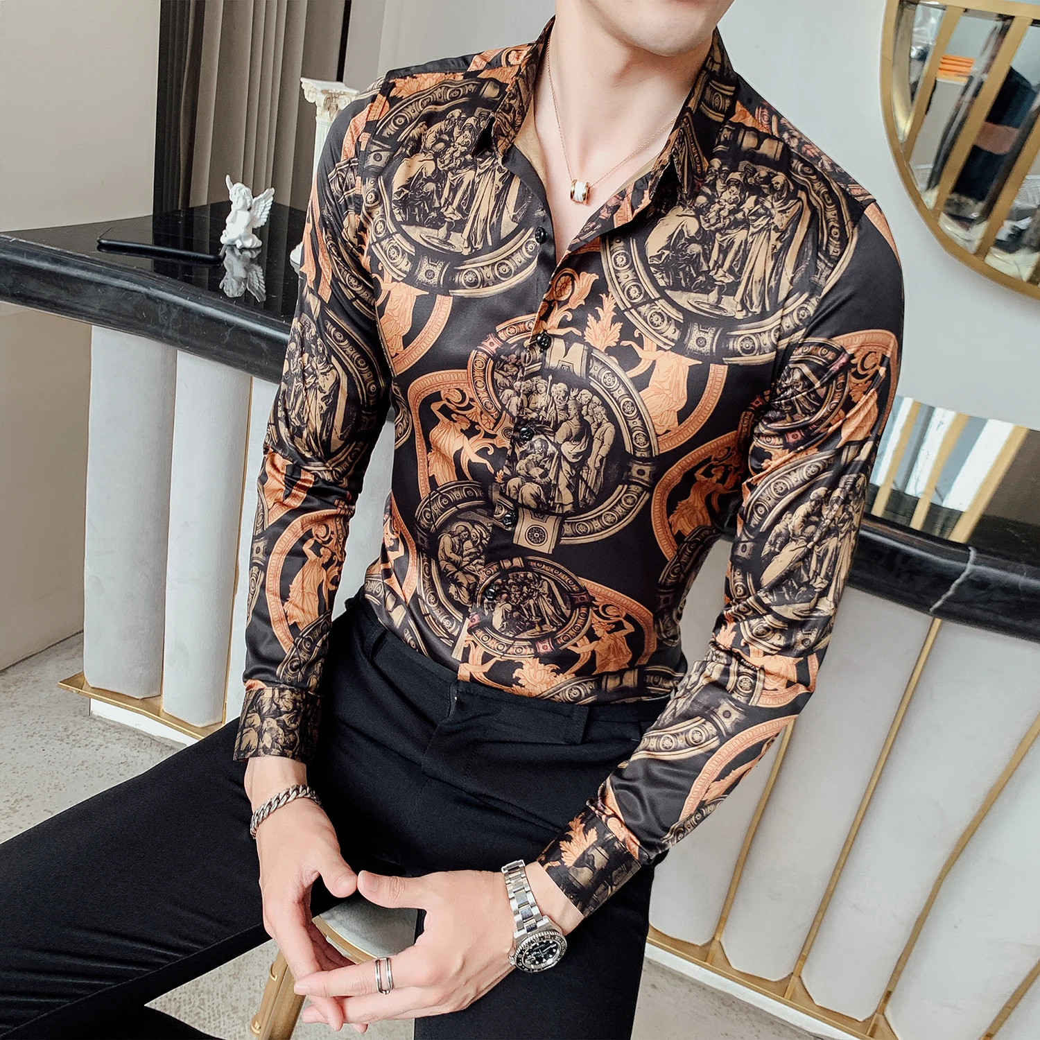 2019 Streetwear Langærmet Herre Casual Skjorte Slim Fit Kjole Nye Tuxedo Skjorte Af Høj Kvalitet, Elegant Print T-Shirts Til Mænd Tøj 5