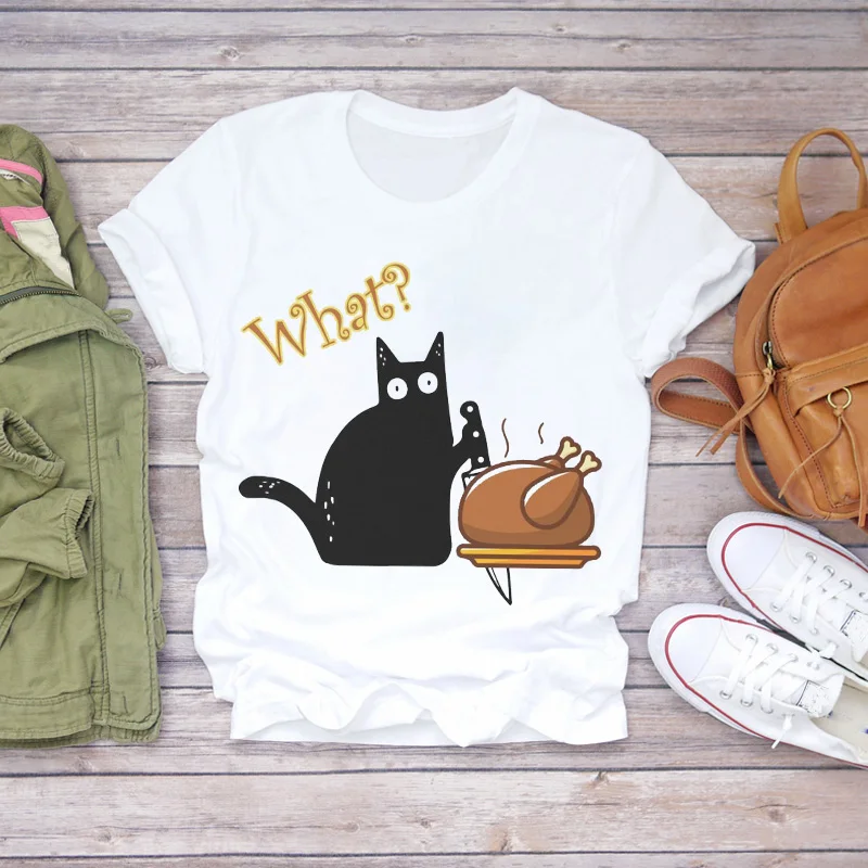 Kvinder Cartoon Cat 90'erne Og Sjove Halloween Mode Print Dame T-shirts Top Womens Grafisk T-Shirt Damer Kvindelige Tee T-Shirt 5
