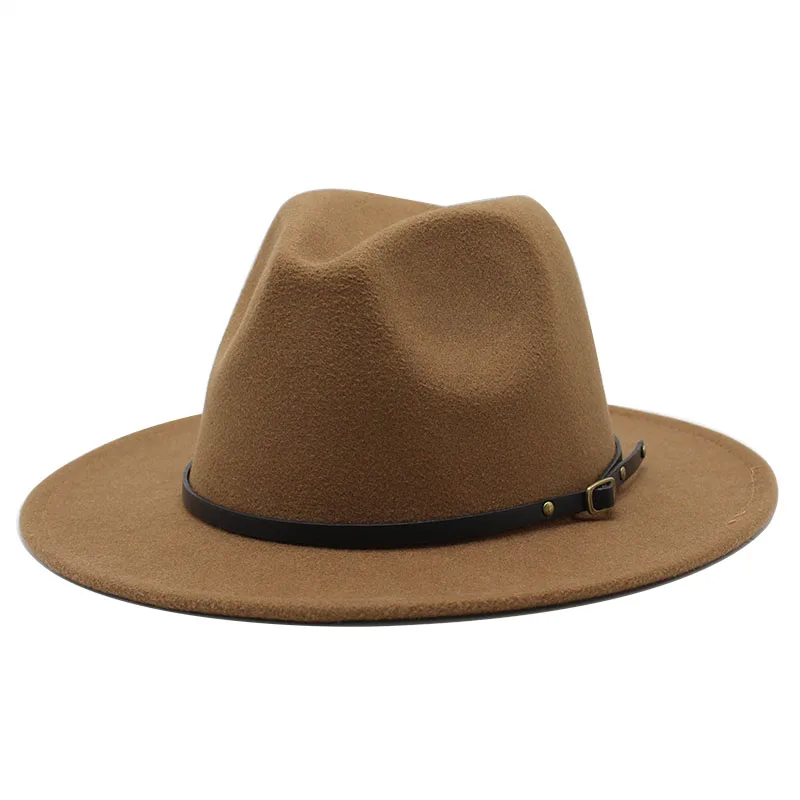 Seioum Wide Brim Enkle Kirke Derby Top Hat Panama Solid Farve Følte Fedoras Hat til Mænd, Kvinder kunstig uld Blanding Jazz Cap 5