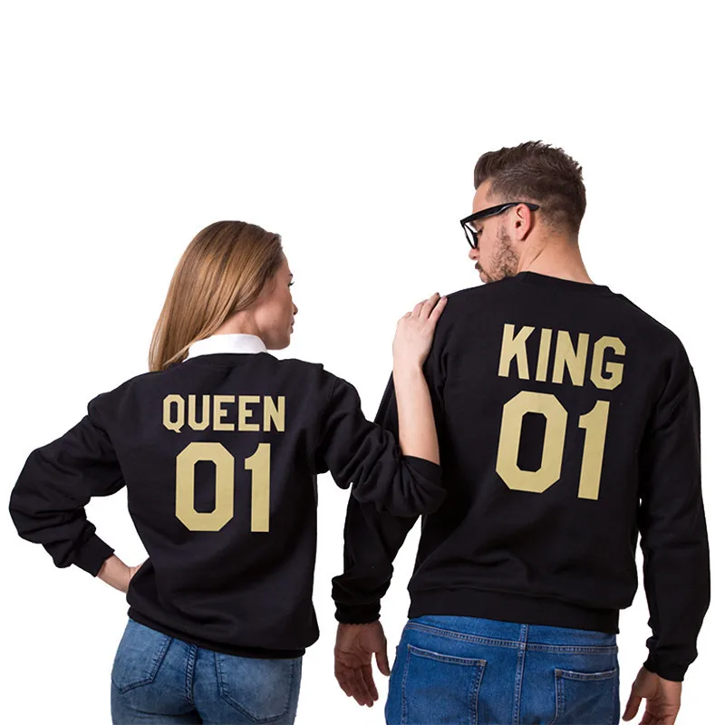 Kvindelige KONGE Dronning Brev Print Par Tøj og Hættetrøjer Kvinder Sweatshirts Plus Size Elsker Pullover 5