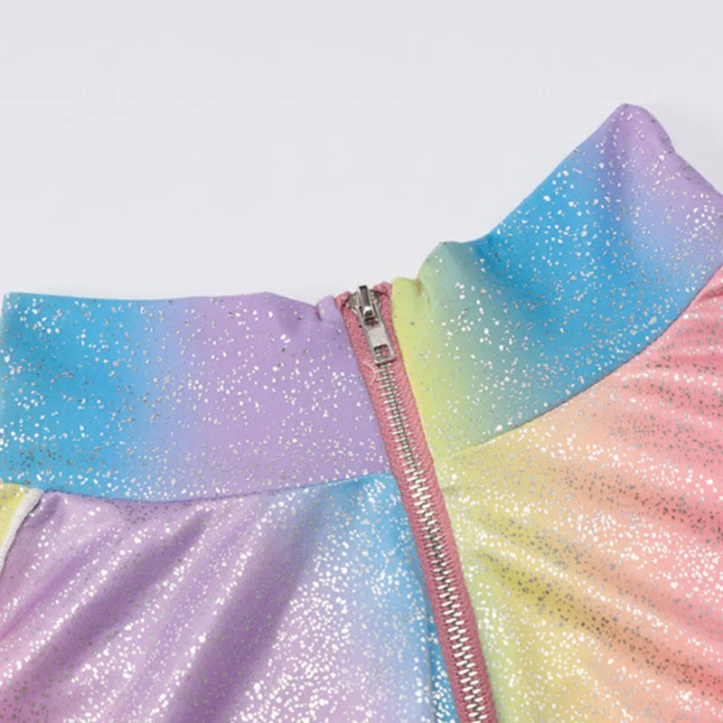 Joskaa sommer patchwork rainbow print tie-dye lynlås korte ærmer sexet tynde trænings-og farverige romper kvinders buksedragt 5
