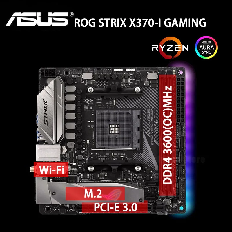 Asus ROG STRIX X370-jeg GAMING Bundkort DDR4 32 GB AMD X370 DDR4 3600MHz M. 2 RGB Desktop X370 Bundkort AM4 Mini-ITX Brugt 5