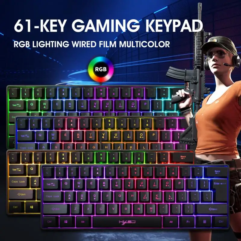 Gaming Tastatur Med RGB-Baggrundslys Belysning 61-keys Mini Tastatur Flere Genvejstast Kombinationer For PC-Gaming Laptop 5
