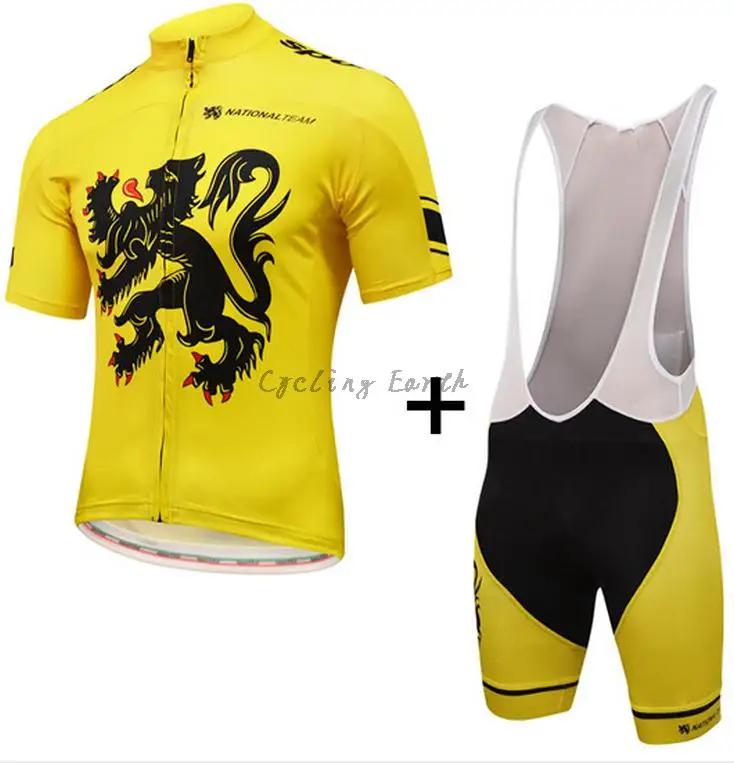Løven fra Flandern National team 2016 kortærmet trøje bib shorts sæt tøj MTB cykel ropa ciclismo maillot gel pad 5