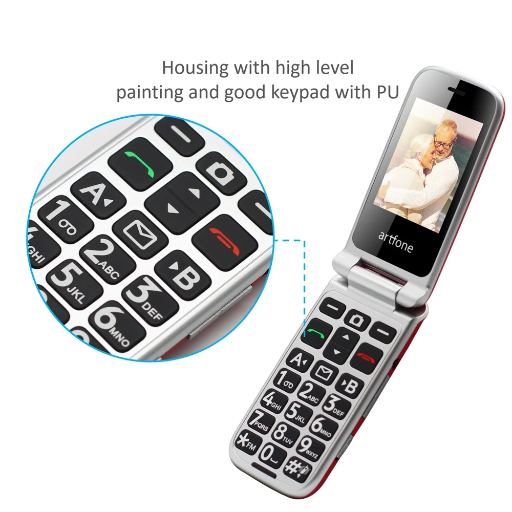 Artfone C10 Flip Store Knap Mobiltelefon,Senior Mobiltelefon med Oplader og Stor Skærm for Ældre(2G) 5
