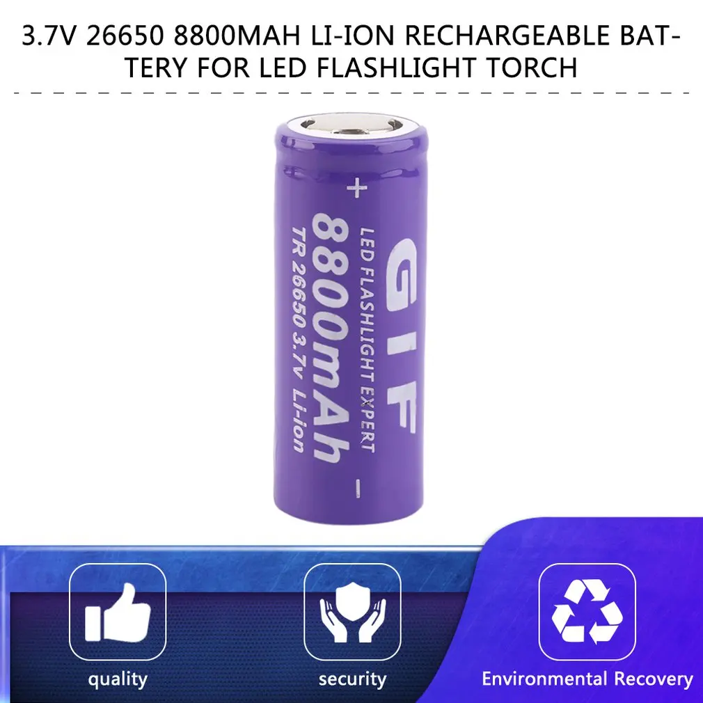 3,7 V 26650 8800mAh Li-ion Genopladeligt Batteri, Til LED Lommelygte Torch Li-Ion Fakkel Sikker og miljøvenlig 5