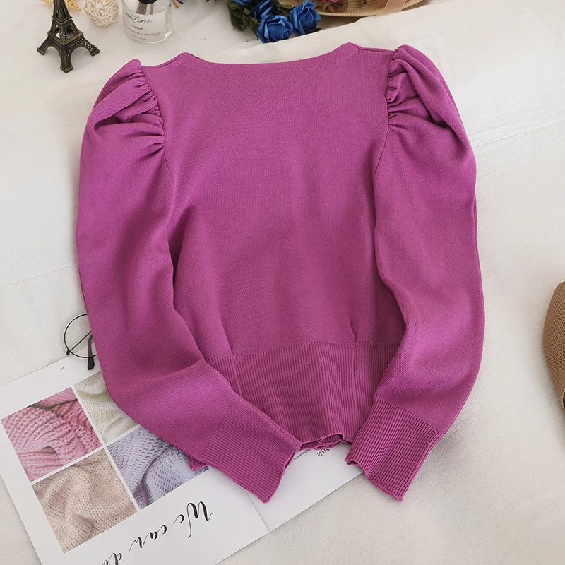Nye Ankomst Elegante Sweater Kvinder Solid Farve En Enkelt Breasted Korte Cardigans Koreansk Mode Nye Strik Toppe 91149 5