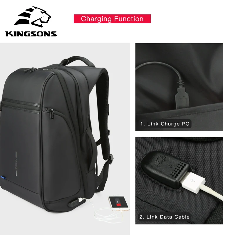 Kingsons Mand Rygsæk Passer 15 17 tommer Laptop USB-Opladning Multi-lag Plads Rejse Mandlige Bag Anti-tyv Mochila 5