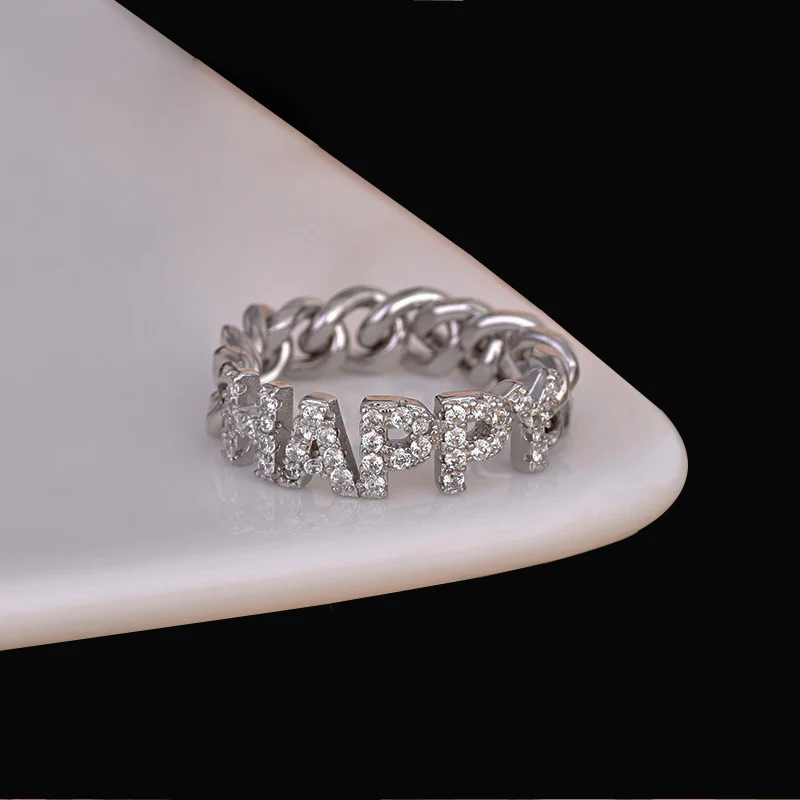 AAA+ Nye Mode Brev Ring Micro Mosaik Top CZ Krystaller Sølv Bløde Kæde Cirkel Kno Hale Ringe Til Kvinder 5