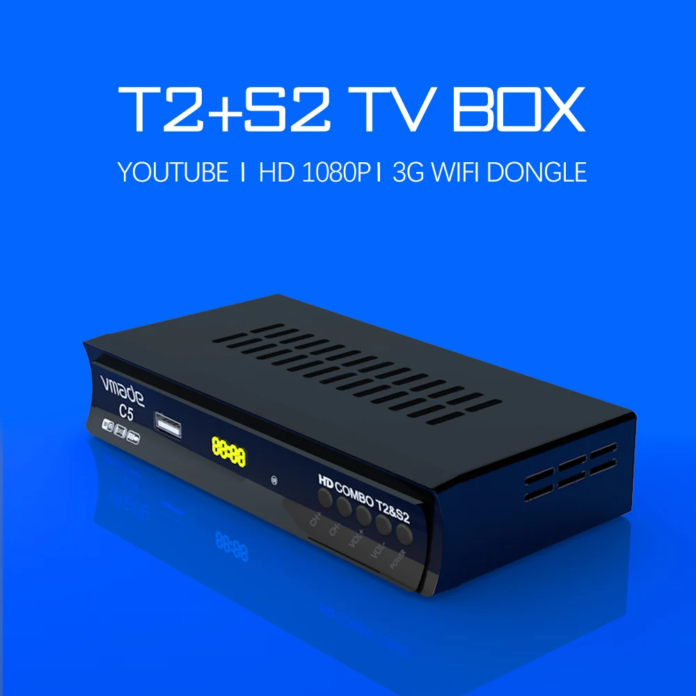 Vmade DVB-T2, DVB-S2 2 i 1 Combo Digitalt Jordbaseret, Satellit-TV Tuner Support Youtube M3U Bisskey Fuldt 1080P H. 264 HD-Lyd 5