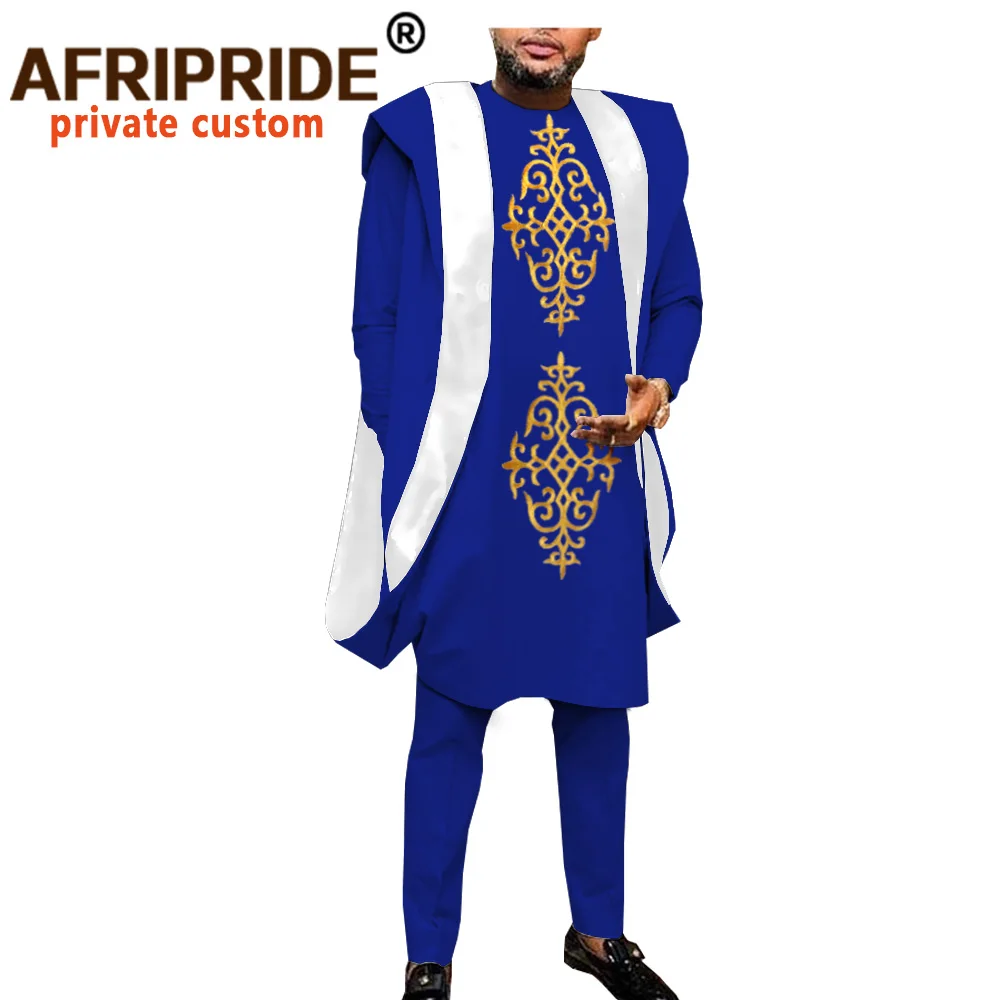 Afrikanske Tøj til Mænd Dashiki Broderi Agbada Robe Plus Size Dashiki Udstyr, Jakker, Skjorter og Bukser, 3 delt Sæt A2016044 5